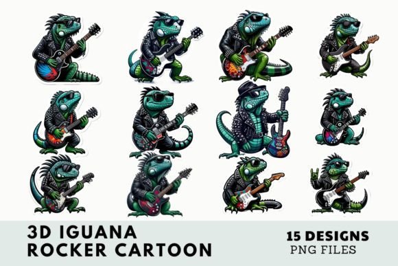 Download 3D Cartoon Iguana Rocker Illustration - Cartoon Collection