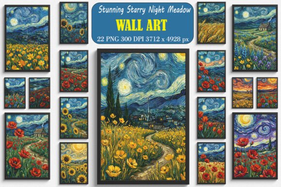 Download Stunning Starry Night Meadow Wall Arts - Night Collection