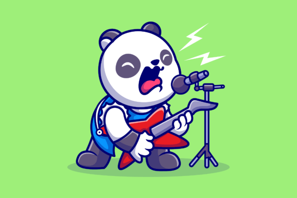 Download Cute Panda Rocker with Guitar Cartoon - Cartoon Collection