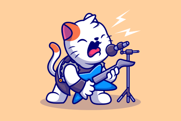 Download Cute Cat Rocker with Guitar Cartoon - Cartoon Collection