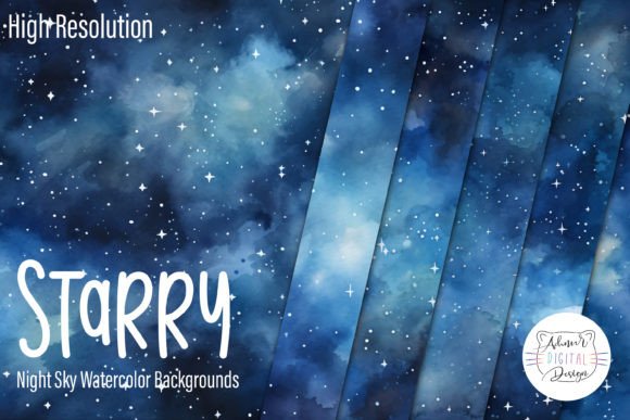 Download Starry Night Sky Watercolor Backgrounds - Night Collection