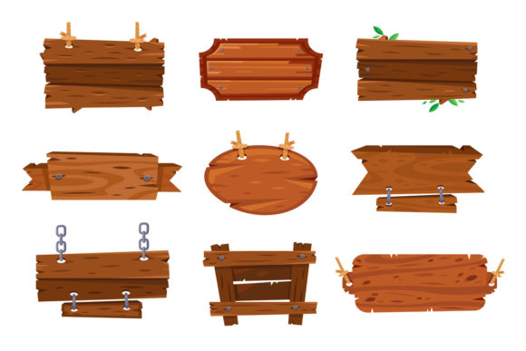 Download Cartoon Wood Boards Signs and Brown Wooden Banners - Cartoon Collection
