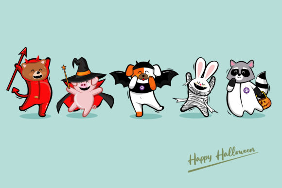 Download Cute Cartoon in Halloween Costumes - Cartoon Collection
