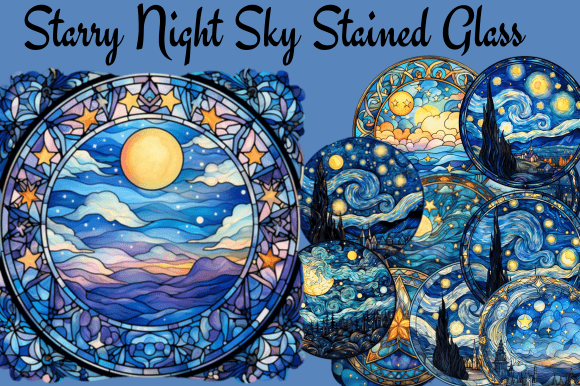 Download Starry Night Sky Stained Glass - Night Collection