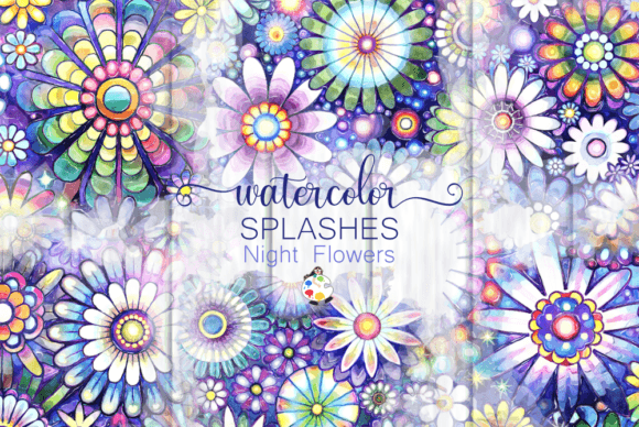 Download Watercolor Night Flower Daisy Splashes - Night Collection
