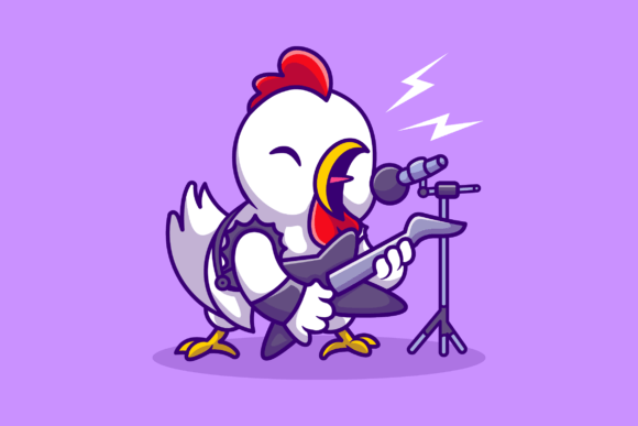 Download Cute Chicken Rocker with Guitar Cartoon - Cartoon Collection